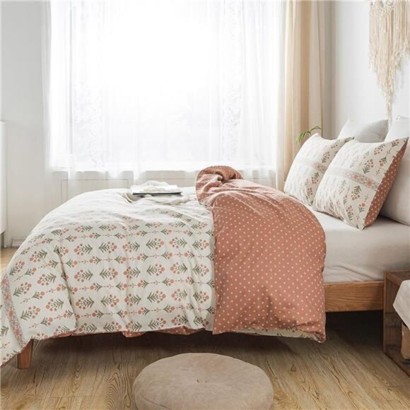 Queen Duvet Cover Set - Breathable 100% Cotton Floral 3pcs Wildflower - Picture 3 of 8